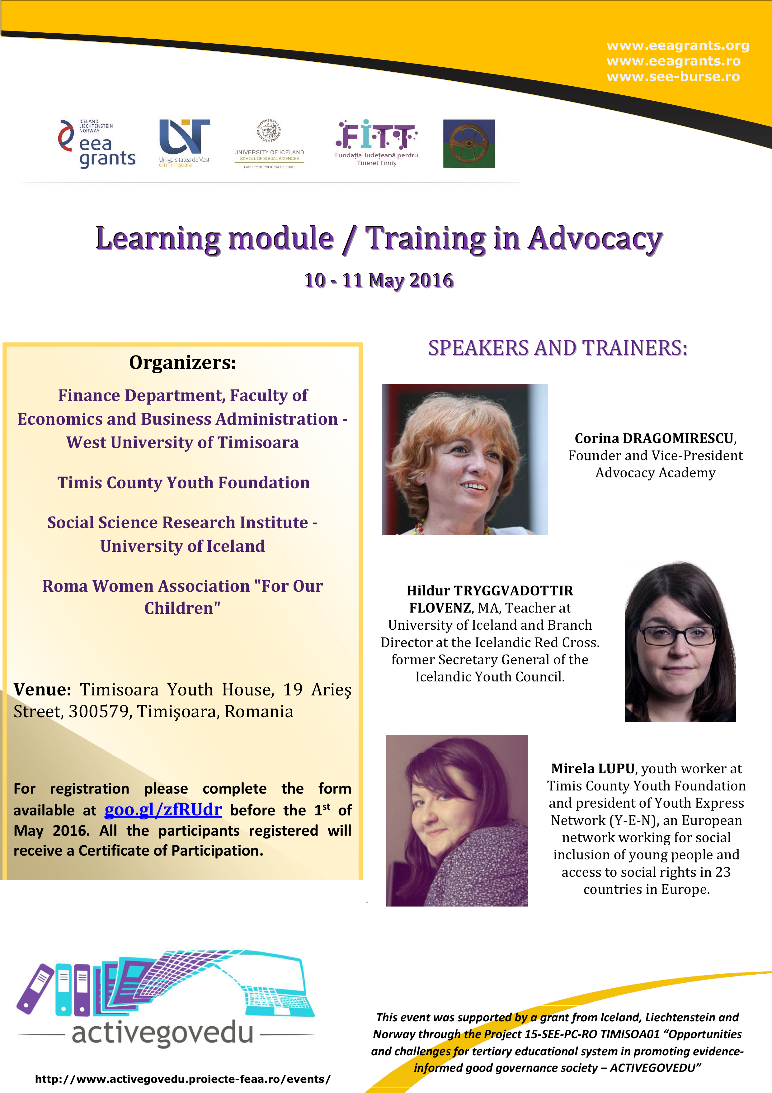 Modulul de Învățare / Formare în Advocacy.  10 – 11 Mai 2016